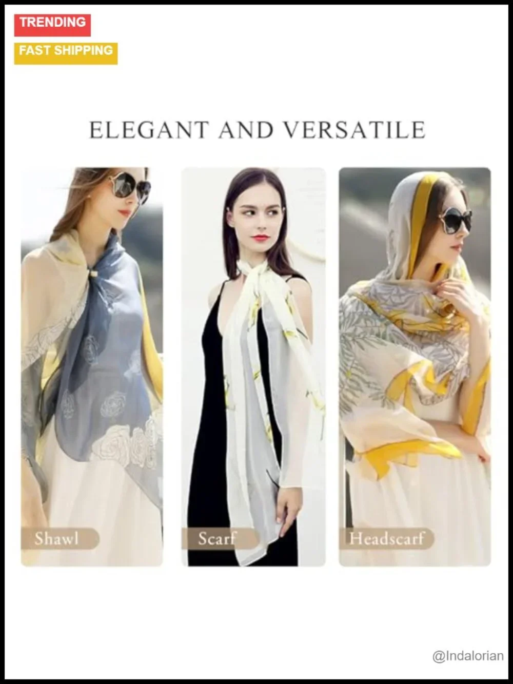 Silk Wool Chiffon Scarf Women Ginkgo Embroidery Transparent Tulle Lightweight